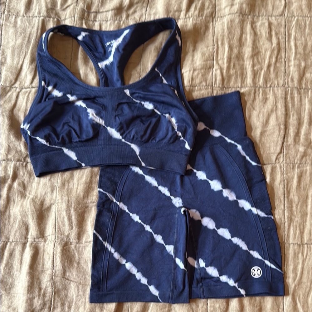 Tory Sport Navy Tie-Dye Workout Set